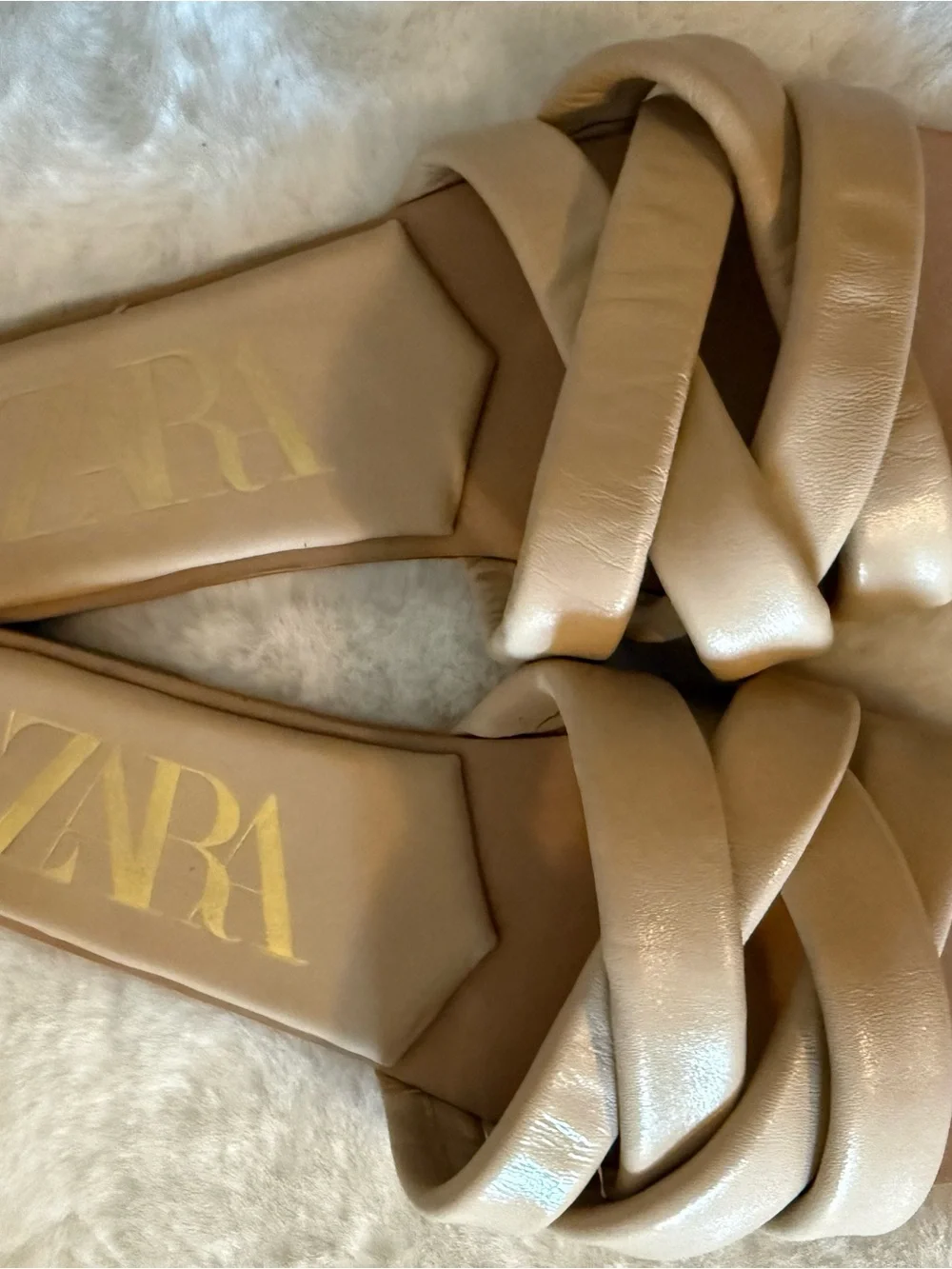 Zara Cream Padded Cross-Strap Slide Sandals - Picture 3 of 3